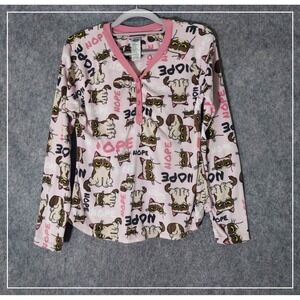 Grumpy Cat Pink Crystal Nope‎ Fleece Pajama Top Small S 4-6 Henley Long Sleeve